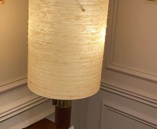 Teak and brass luxury 1960s fiberglass shade table lamp mid century Czech