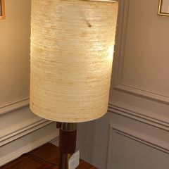 Teak and brass luxury 1960s fiberglass shade table lamp mid century Czech