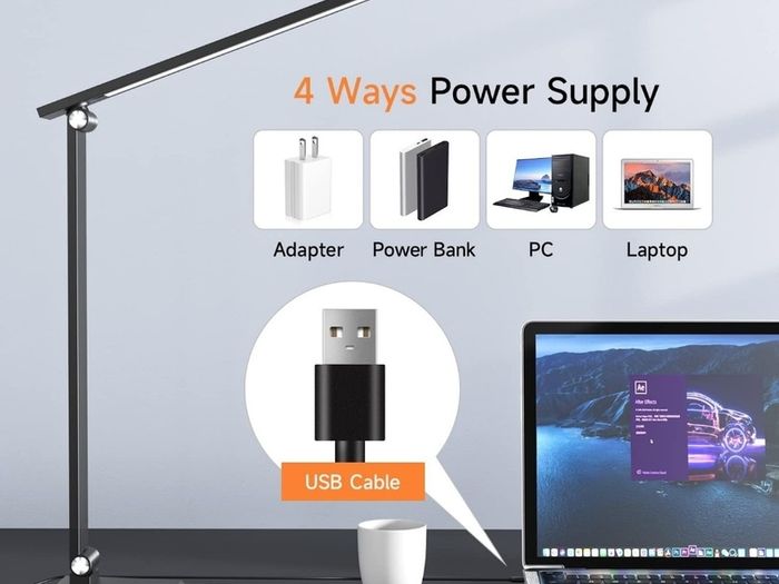 Desk Lamp LED Table Lamp,15 Modes LED Desk Lamp,Dimmable Bedside Lamps with Timer,Multi-Powered Desk Lamps for Study Lamp Reading Light,Adjustable Desk Light,Black Desk Lamp for Bedroom,Home,Office