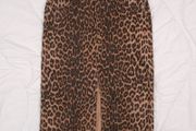 Zara Brown Leopard Print Denim Front Slit Midi Skirt Size M