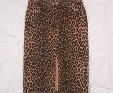 Zara Brown Leopard Print Denim Front Slit Midi Skirt Size M