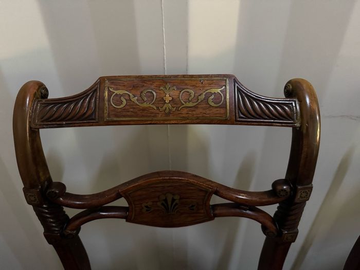 A Rare Pair of Regency Cut-Brass & Rosewood Side Chairs (c. 1820) - Celebrating 200 Years of Craftsmanship