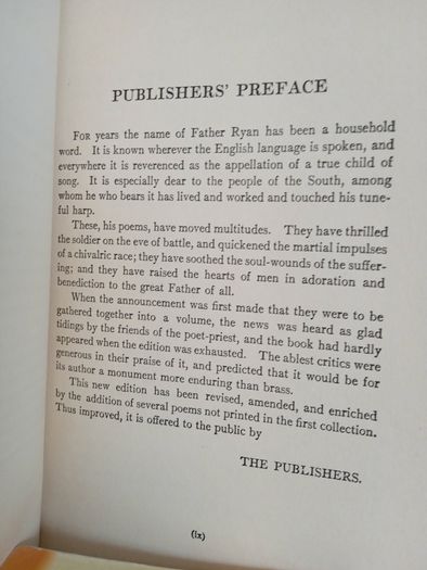 Poems: Patriotic, Religious, Miscellaneous by Abram J. Ryan. With an Introductory Essay by Rev. John Talbot Smith and an Appreciation by John Moran. (LP182)