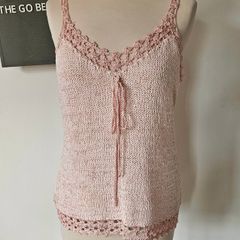 Vintage 1990s Y2K Claire Kennedy knit lace camisole vest top romantic pink M L summer