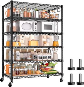 91cm x 46cm x 191cm Wire Storage Shelves with Wheels, NSF Certified 6-shelfs Heavy Duty Adjustable Kitchen Shelving Unit, Pantry Organizer Rack Rolling Metal Shelf for Garage