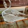 Large Vintage Cut Crystal Swan Candy Bowl Trinket Dish Clear Glass Image 4