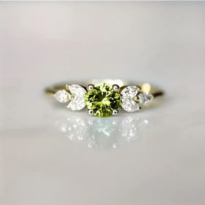 Green Stone Crystal Gold Tone Ring