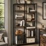 Industrial Bookcase with 10 Shelves Vintage Brown & Black Metal Display Storage Shelf 170cm Image 6