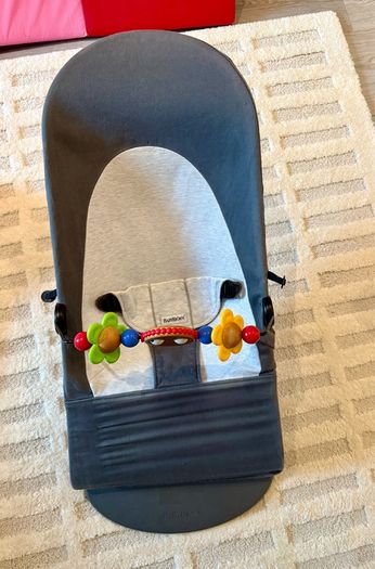 BabyBjorn Bouncer, Grey with Wooden Toy Bar