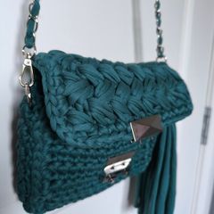 Handmade Crochet Crossbody Bag ,Bottle Green ,Emerald