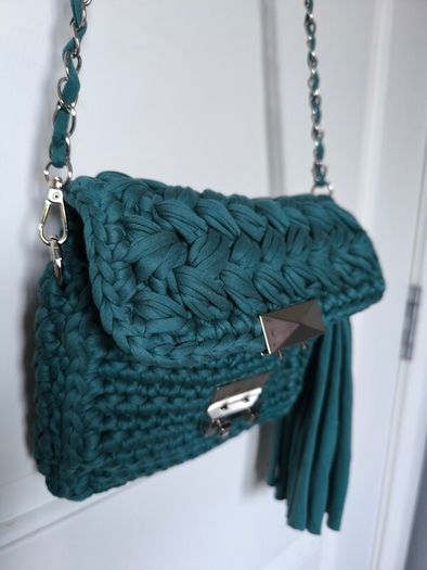 Handmade Crochet Crossbody Bag ,Bottle Green ,Emerald
