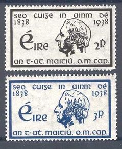 1938 Ireland Father Matthew (Centenary of the Temperance Crusade) Commemorative Stamps Mint Never Hinged (MNH)