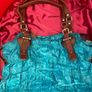 Pauric Sweeney turquoise bag with brown leather detail Image 6