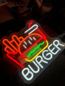 Large Burger Fries Take Away  Neon LED Sign Business House Garage