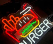 Large Burger Fries Take Away  Neon LED Sign Business House Garage