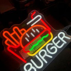 Large Burger Fries Take Away  Neon LED Sign Business House Garage