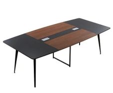 Conference Table, 2400 mm Boat Shaped Office Meeting Table for 10 Person, Modern Large Boat Meeting Desk with Metal Legs