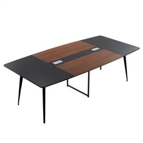 Conference Table, 2400 mm Boat Shaped Office Meeting Table for 10 Person, Modern Large Boat Meeting Desk with Metal Legs