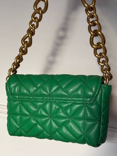 Zara Green Quilted Shoulder Bag with Gold Large Chain