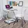 _desk, computer table with 4 castors, 2 of them with brakes, PC table easy-to-use keyboard pull-out, easy assembly, space-saving Z-shaped PC table, white Image 3