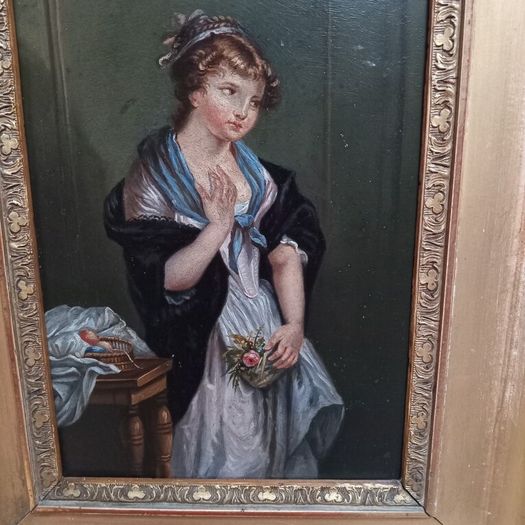 French School Painting of a Young Woman  Oil on Canvas