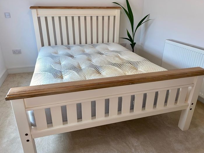 Excellent condition solid oak king size bed frame and mattress