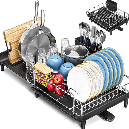 Brand New Urackify Dish Drainer, Expandable Dish Rack, Foldable Dish Drainer with Removable Cutlery