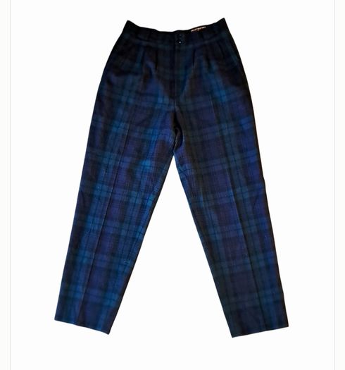 Vintage 1980s Wool Watch-Plaid Tailored Trousers