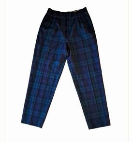 Vintage 1980s Wool Watch-Plaid Tailored Trousers