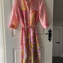 River Island Belted Satin Shirt Dress with jewel buttons - Size 12