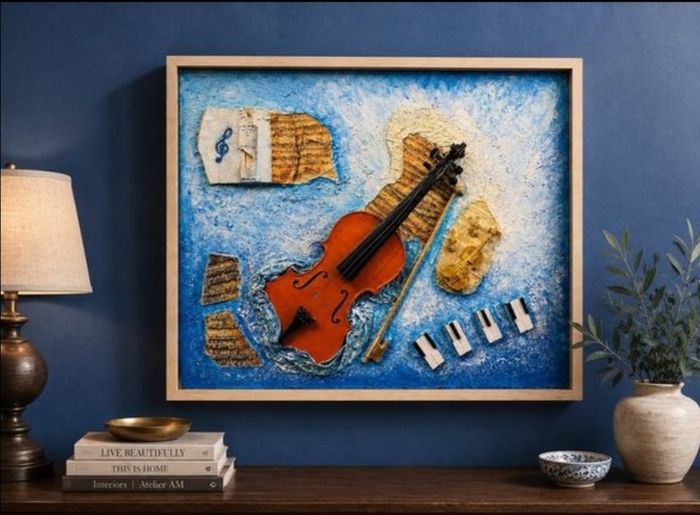 One of a Kind Mixed Media Violin Artwork