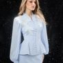 Confident Sensation Blue Floral Embroidery Pleated Sleeve Skirt Set Image 2