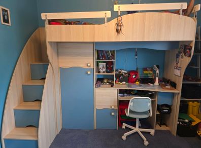 Bunk bed with desk and drawers