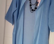 PURO LINO Made in Italy blue drape with lace trim - FreeSize (Fit 10-14UK)