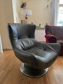Mid Century Style Dark brown leather Swivel chair
