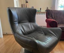 Mid Century Style Dark brown leather Swivel chair