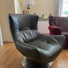 Mid Century Style Dark brown leather Swivel chair