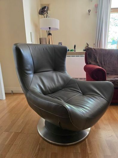 Mid Century Style Dark brown leather Swivel chair