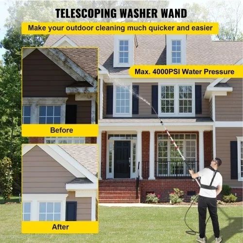 Telescoping Pressure Washer Wand, 609.6 cm 5-Section Length Adjustable, Max. 4000 PSI Pressure, Fit for 9.525 mm Quick Connection w/ Extension Wand