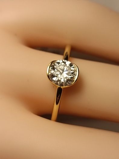 Gold Plated Sterling Silver Bezel set Moissanite Solitaire Ring