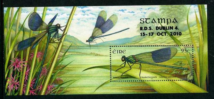 2010 Ireland Stampa Members Souvenir Dragonfly Commemorative Stamp Miniature Sheet Overprinted for Stampa Mint Never Hinged (MNH).