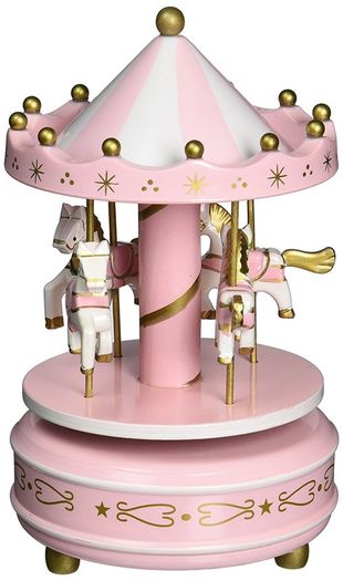 Brand New Music Box Wooden Carousel 4 Horse Mechanical Merry-Go-Round Wind-Up