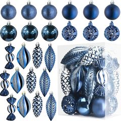 Midnight Blue Christmas Ball Ornaments for Christmas Decoration Baubles-24 Pieces Xmas Tree Shatterproof Ornaments with Hanging Loop for Holiday and Party Decoration(Combo 8 Ball and Shaped Styles)