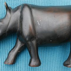 Vintage Hand Carved Wood Rhino 13" Sculpture Folk Art Figurine