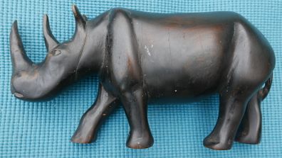 Vintage Hand Carved Wood Rhino 13" Sculpture Folk Art Figurine
