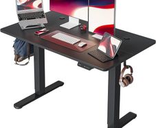 NEW SALE | Standing Desk Height Adjustable Electric Desk, 100x60cm Stand up Table, Sit Stand Home Office Desk with Splice Board, Black Top