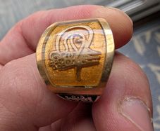 Heavy 13g Sterling Silver Turkish Tughra Ring , Tigers Eye , Size V