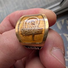 Heavy 13g Sterling Silver Turkish Tughra Ring , Tigers Eye , Size V