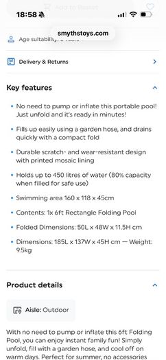 Paddling pool 6ft x 3ft