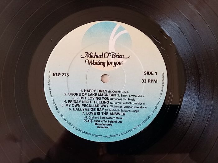 Michael O'Brien. Waiting For You. 1988 Irish Pressing. K-Tel Ireland. LP. Vinyl. Record. Album.